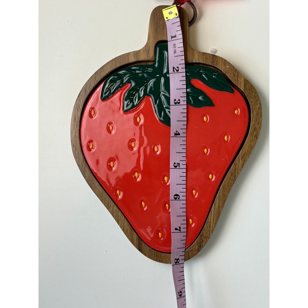 NEW ban.do Ceramic Trivet Red Strawberry Wood Base Hanging Loop Firm - Picture 3 of 5